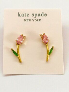 Kate Spade Pink CZ Tulip flowers  Stud Earrings